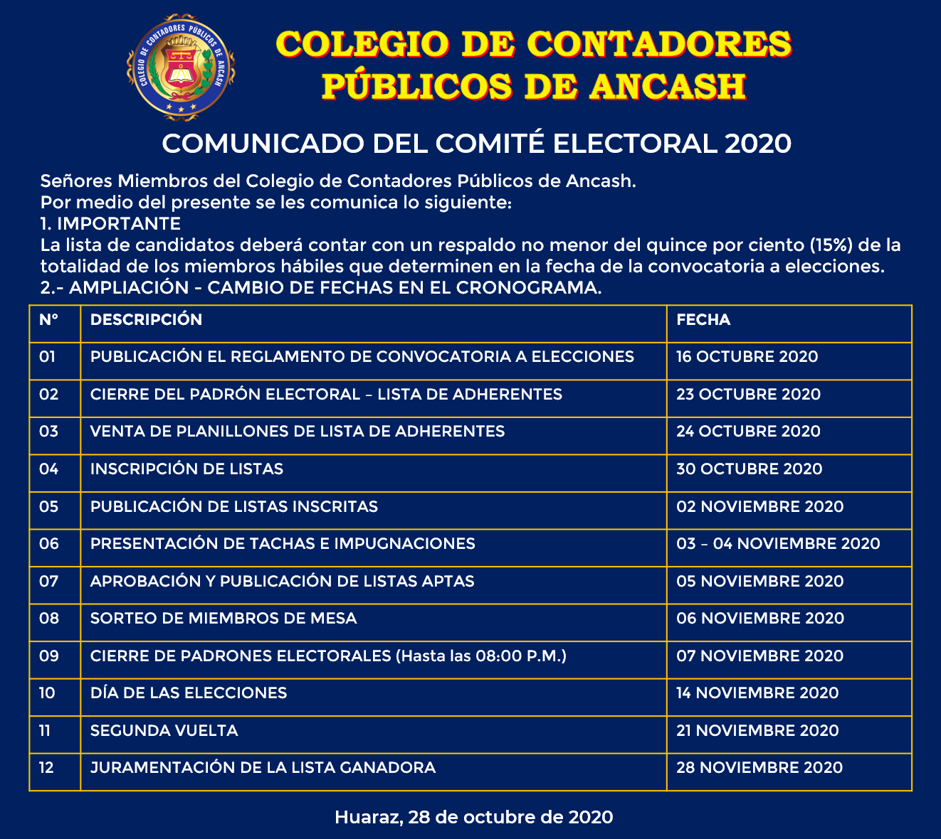 COMUNICADO 03 - COMITÉ ELECTORAL 2020